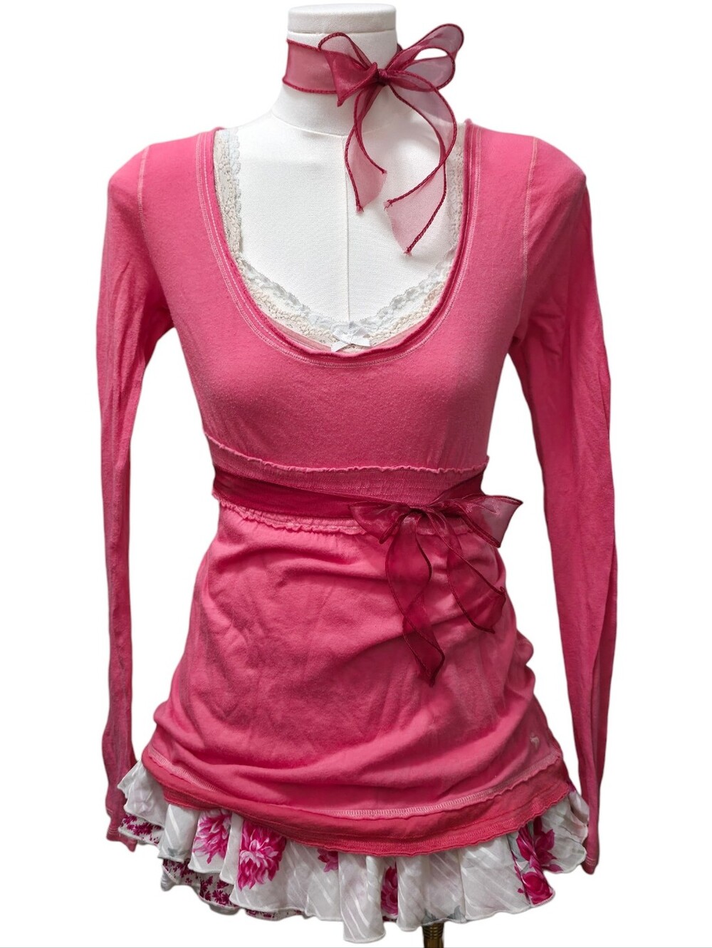 Abercrombie vintage pink long sleeve babydoll top with bow